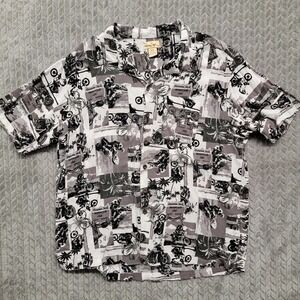 Panama Jack Motorcycle Club Maui Mens XL Camp Hawaiian Gray Black 100% Rayon‎